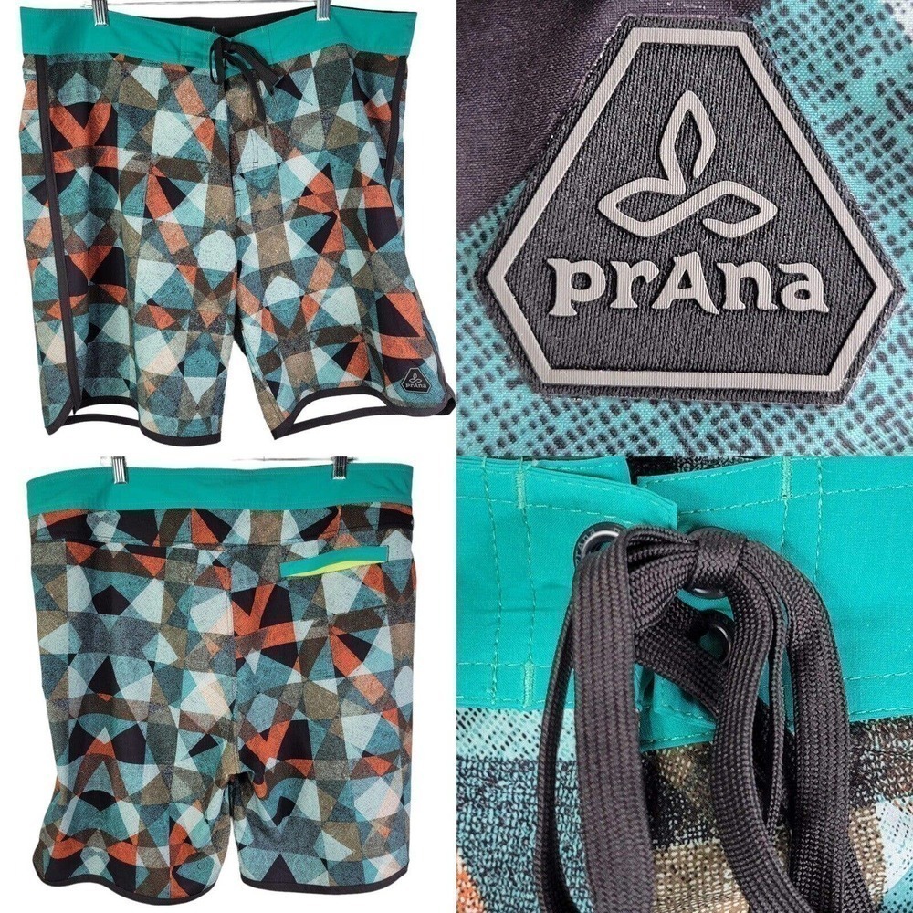 PrAna High Seas Board 9" Shorts Swim Trunks UPF 50+ Beach Mens 40 Printed